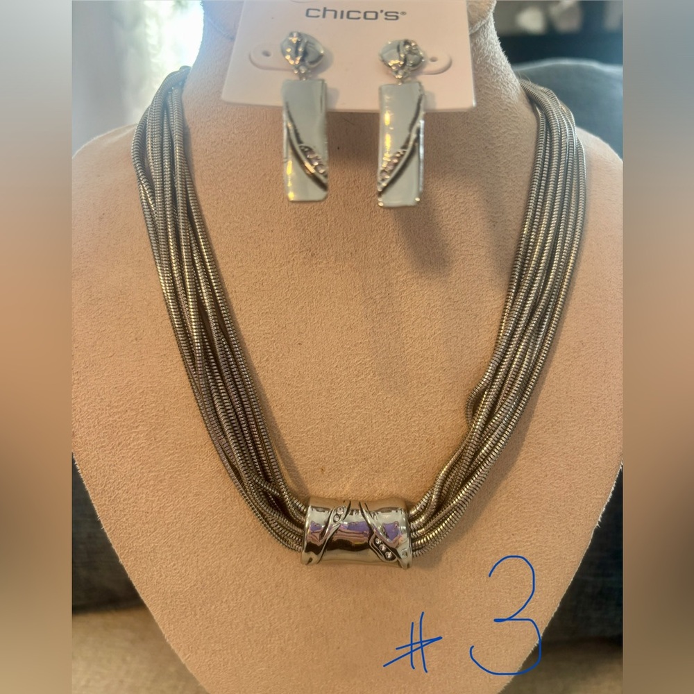 Chico's Silver Necklace Earring Set